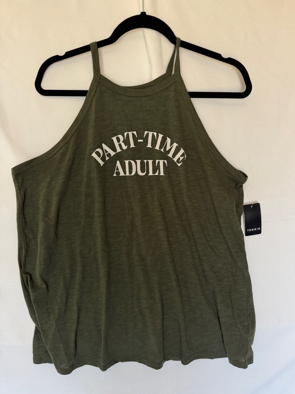 torrid Olive Graphic Halter Tank - "Part-Time Adult" size L NWT